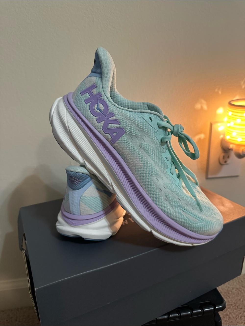 HOKA Clifton 9 Mint Green & Lavender Women's Running Sneakers